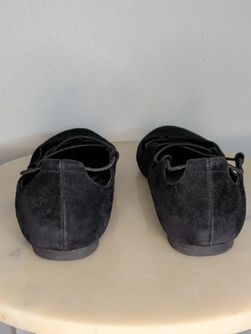 Ballet Flats - Black Suede - Stretchy No-Tie Lace Ups